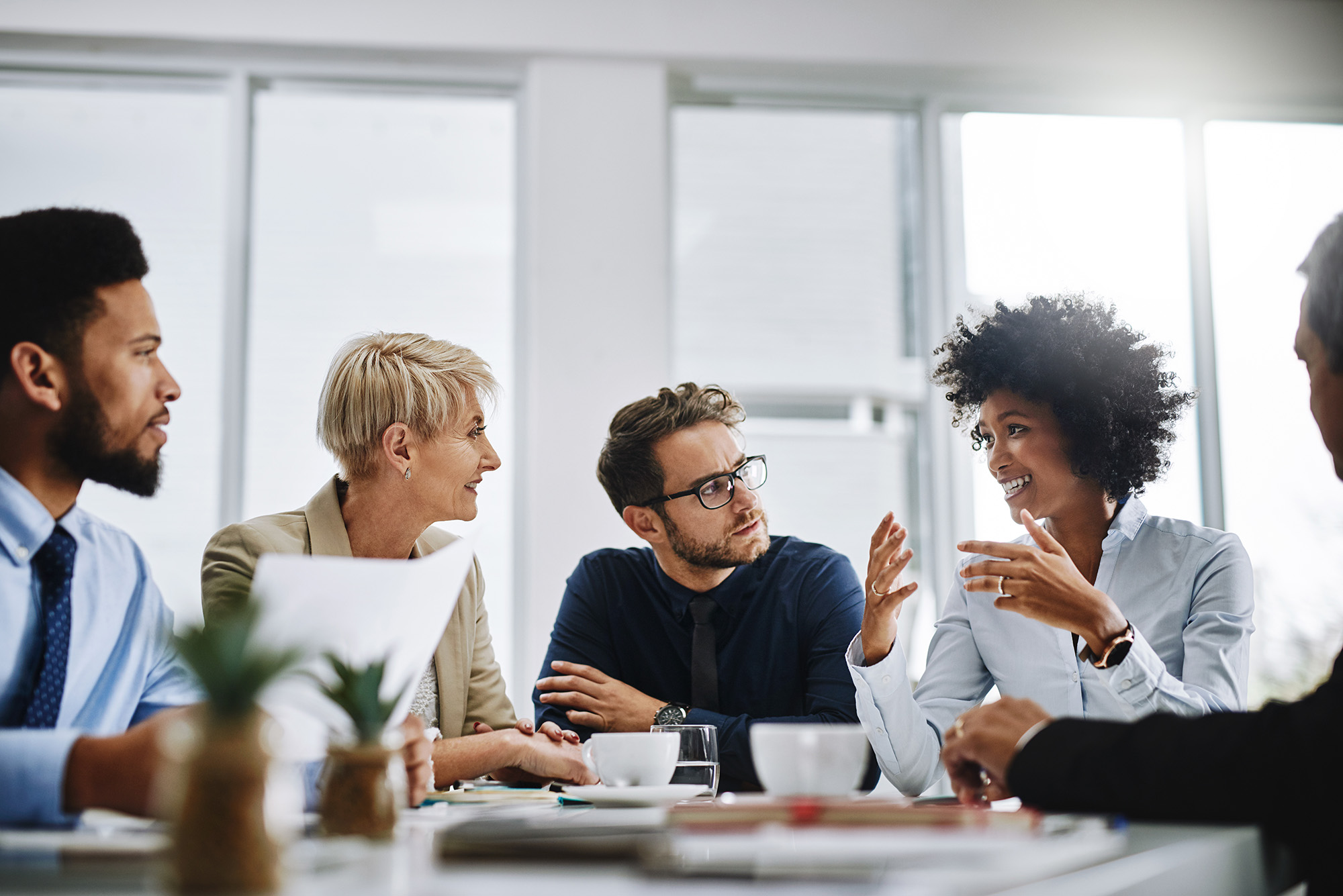 Businesspeople sitting together in a meeting